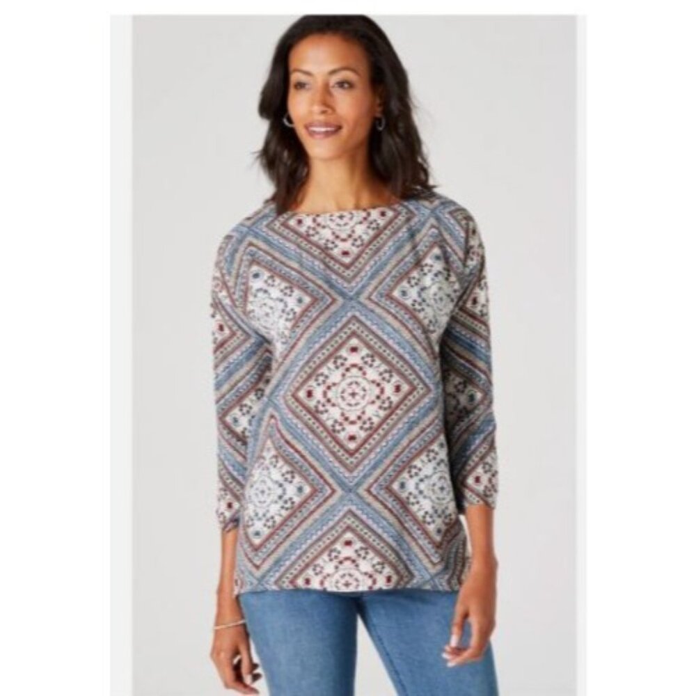 J. Jill Womens blouse top diamond pattern button back size medium rayon